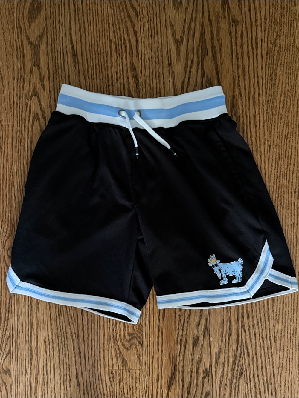 Black & Light Blue boys Athletic Shorts with Goat Patch